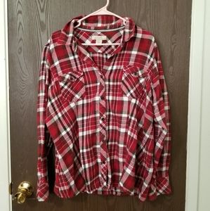 Plus Red Plaid Button Shirt